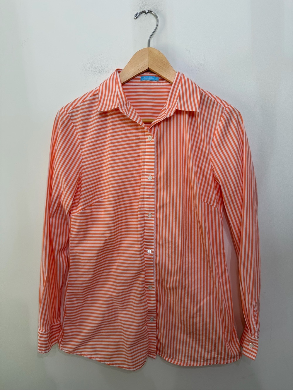 J McLaughlin Contrast Stripe Button Up Long Sleeve Blouse Short Orange Women’s S